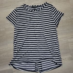 COIN 1804 Navy Blue and White Striped Knit Shirt